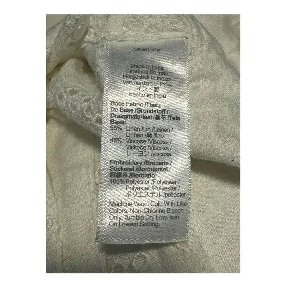 NEW Madewell Women’s Small Soft White Long-Sleeve Popover‎ Top in Eyelet NWT